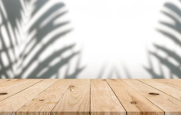 Mesa Madera Superior Vacía Con Sombra Árbol Borrosa Sobre Fondo — Foto de Stock