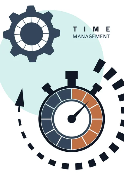 Tidshanteringskoncept Kreativ Ikon För Effektivitet Produktivitet Skriv Stoppuret Växlar Platt — Stock vektor