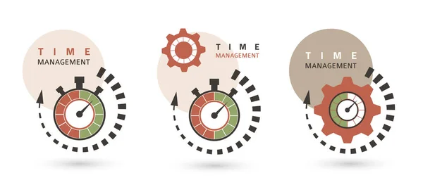 Tidshanteringskoncept Uppsättning Kreativa Ikoner För Effektivitet Produktivitet Skriv Stoppuret Växlar — Stock vektor
