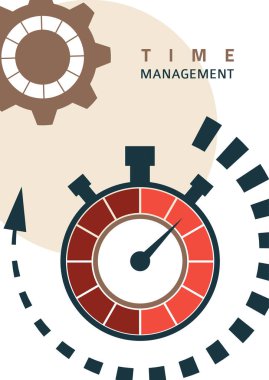 Zaman yönetimi konsepti. Verimlilik ve verimlilik için yaratıcı bir ikon. Kronometreyi imzalayın, dişliler. Düz dizayn. Vektör illüstrasyonu