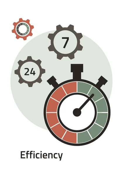 Icono Creativo Para Eficiencia Productividad Signo Cronómetro Engranajes Diseño Plano — Archivo Imágenes Vectoriales