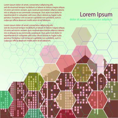 Broşür şablonunun tasarımı. Katalog, dergi, broşür. Binalarla şehir konsepti. Şehrin yaratıcı panoraması, şehir veya şehirle ilgili illüstrasyon için mükemmel