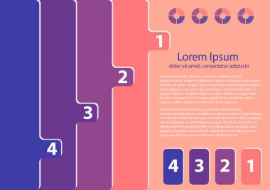 Renkli yer imleri, semboller ve metin alanları. 4 seçenekli kavram menüsü. Infografik tasarımın parlak renk deseni.