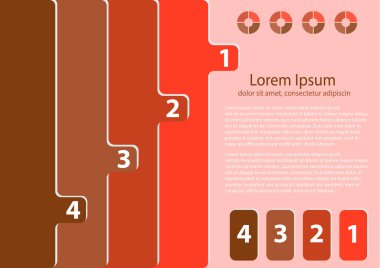 Renkli yer imleri, semboller ve metin alanları. 4 seçenekli kavram menüsü. Infografik tasarımın parlak renk deseni.