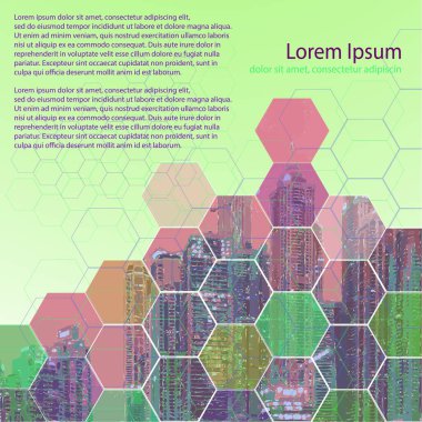 Broşür şablonunun tasarımı. Katalog, dergi, broşür. Binalarla şehir konsepti. Şehrin yaratıcı panoraması, şehir veya şehirle ilgili illüstrasyon için mükemmel