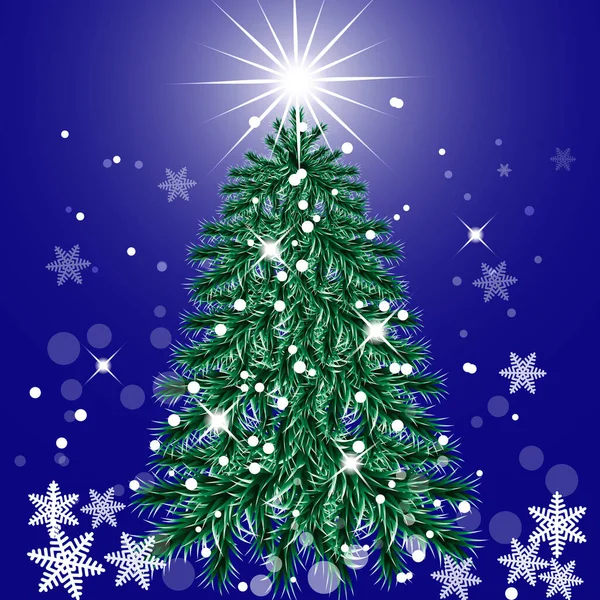 圣诞树 魔法之夜 圣诞贺卡封面 — 图库矢量图片