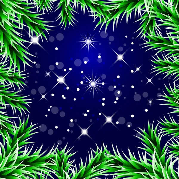Weihnachten Dekorative Hintergrund Mit Grünen Fichtenzweigen Magische Blendung Schneeflocken Vektorabbildung — Stockvektor