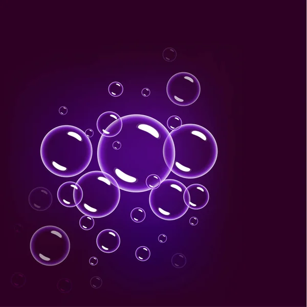 Izolované Barevné Realistické Šampon Bubliny Odrazem Průhledného Tmavého Pozadí Izolované — Stockový vektor