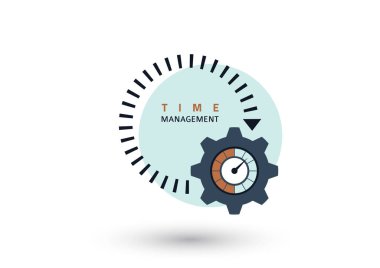 Zaman yönetimi konsepti. Verimlilik ve verimlilik için yaratıcı bir ikon. Kronometreyi imzalayın, dişliler. Düz dizayn. Vektör illüstrasyonu