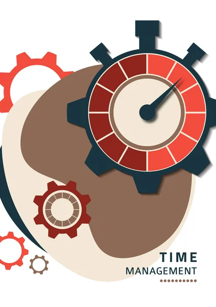 Tijdmanagementconcept Creatief Symbool Voor Efficiëntie Productiviteit Teken Stopwatch Versnellingen Vlak — Stockvector