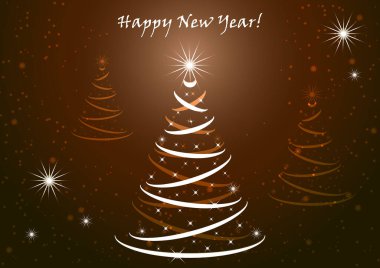 Karanlık arka planda ışıkları olan Noel ağacı, parlak ışık, yaratıcı ışıltılı desen. Vektör illüstrasyonu.