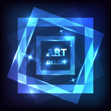 Karanlık bir arka planda soyut neon ışıltılı tasarım. Röfleli kare çerçeveler. Vektör illüstrasyonu