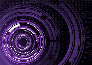 Modern soyut tasarım teknolojisi. İletişim konsepti, yenilik. Karanlık bir arkaplandaki dijital devre çemberi, kod matrisi.