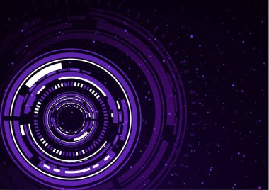 Modern soyut tasarım teknolojisi. İletişim konsepti, yenilik. Karanlık bir arkaplandaki dijital devre çemberi, kod matrisi.