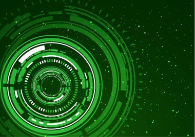 Modern soyut tasarım teknolojisi. İletişim konsepti, yenilik. Karanlık bir arkaplandaki dijital devre çemberi, kod matrisi.