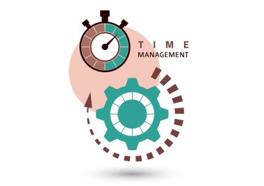 Zaman yönetimi konsepti. Verimlilik ve verimlilik için yaratıcı bir ikon. Kronometreyi imzalayın, dişliler. Düz dizayn. Vektör illüstrasyonu