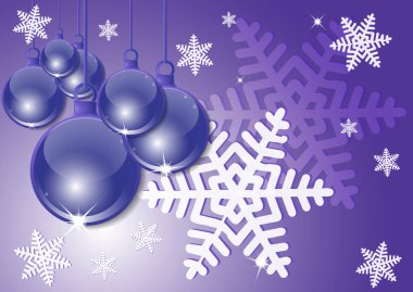 Yeni yıl, Noel arkaplanı ve şenlikli toplar. Kar taneleri. Tasarım ve dekorasyon. Vektör illüstrasyonu.