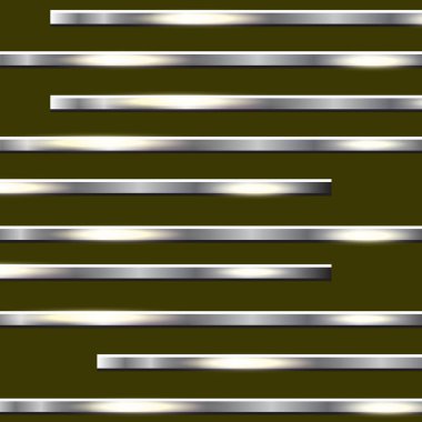 Karanlık bir arka planda yatay metal şeritler. Cilalanmış doku, krom, gümüş, çelik, alüminyum. Tasarım konsepti. Vektör illüstrasyonu