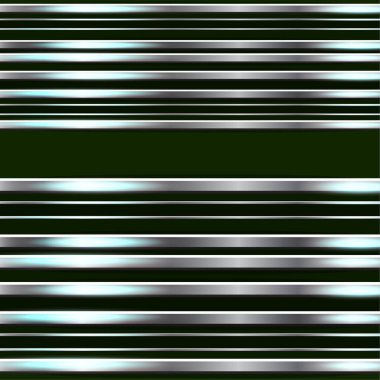 Karanlık bir arka planda yatay metal şeritler. Cilalanmış doku, krom, gümüş, çelik, alüminyum. Tasarım konsepti. Vektör illüstrasyonu