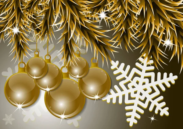 Neujahr Weihnachten Hintergrund Mit Festlichen Bällen Und Tannenzweigen Schneeflocken Design — Stockvektor