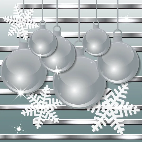 Christmas Festive Balls Snowflakes Horizontal Striped Background Vector Illustration — Stock Vector