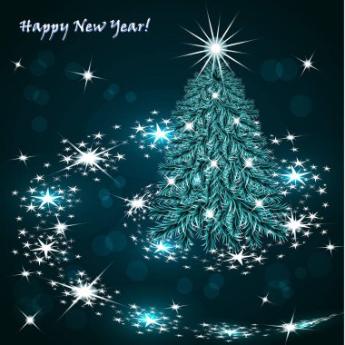 Noel soyut geçmişi. Tatil ağacı, kar taneleri kasırgası. Tasarım elemanı. Vektör illüstrasyonu.