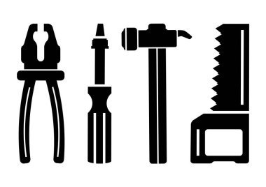 İnşaat araçlarının simgeleri. Vektör illüstrasyonu