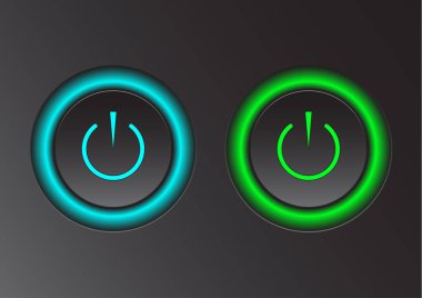 Güç simgesi. Koyu arkaplanda vektör çizimi. Güç düğmesi logosu.