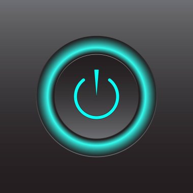 Güç simgesi. Koyu arkaplanda vektör çizimi. Güç düğmesi logosu.