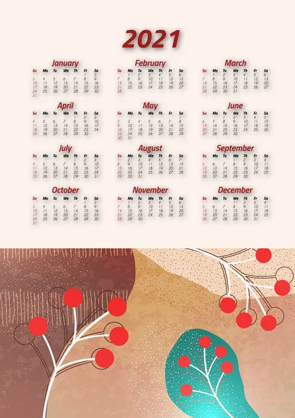 Calendario Arte Creativo 2021 Meses Diseño Brillante Volante Folleto Publicidad — Archivo Imágenes Vectoriales