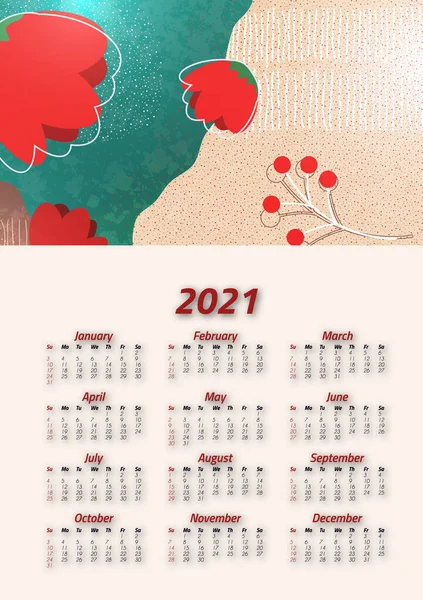 Calendario Arte Creativo 2021 Meses Diseño Brillante Volante Folleto Publicidad — Archivo Imágenes Vectoriales