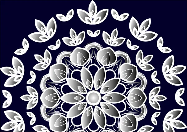 Mandala Abstrait Noir Blanc Motifs Ethniques Ronds Sur Fond Sombre — Image vectorielle