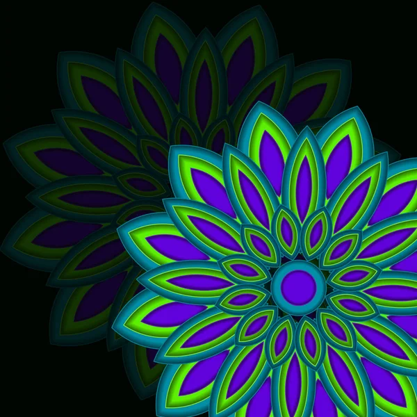 Ljusa Färgglada Mandala Blommig Emblem Runda Prydnads Mörk Bakgrund Geometriskt — Stock vektor