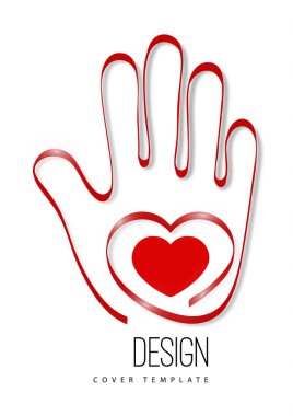 Kalp ve avuç içi kadar modern bir logo. Hayırseverlik, gönüllülük, sevgi, şefkat kavramı. Tasarımınız için vektör illüstrasyonu.