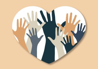 Avuçlar dolusu el ve kalp. Yaratıcı tasarım. Destek, hayırseverlik, gönüllülük, sevgi, şefkat kavramı. Vektör illüstrasyonu.