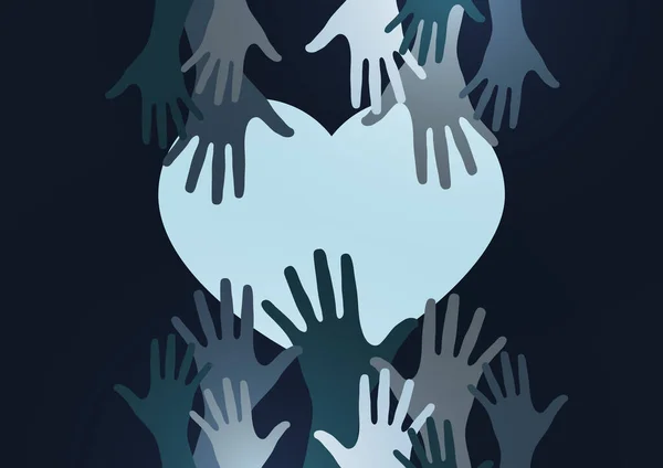 Kéz Szív Tenyerei Kreatív Tervezés Támogatás Jótékonyság Önkéntesség Szeretet Kedvesség — Stock Vector