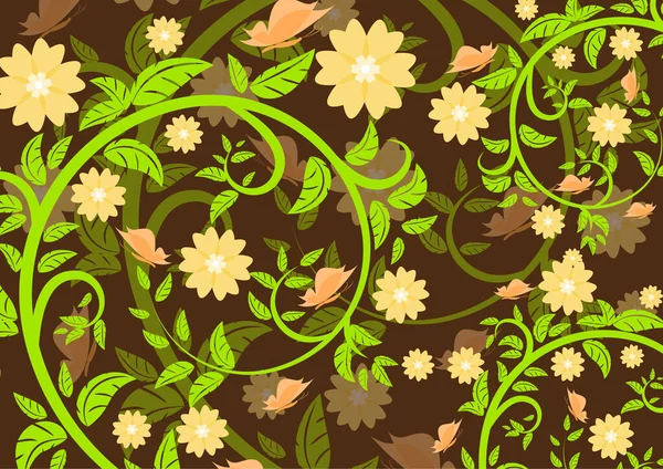 Helle Florale Ornamente Mit Schmetterlingen Auf Dunklem Hintergrund Vector Illustration — Stockvektor