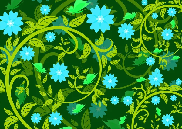 Helle Florale Ornamente Mit Schmetterlingen Auf Dunklem Hintergrund Vector Illustration — Stockvektor