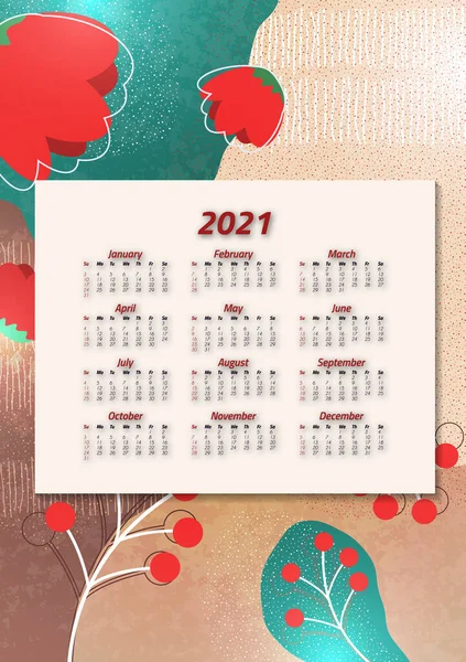 Calendario Arte Creativo 2021 Meses Diseño Brillante Volante Folleto Publicidad — Archivo Imágenes Vectoriales