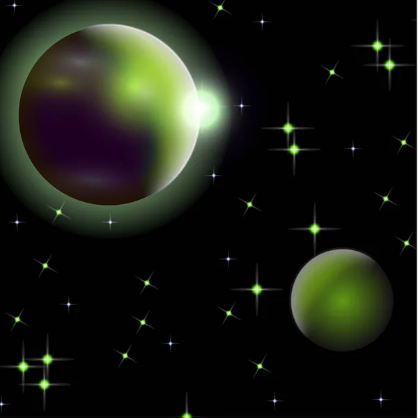 Abstrakt Universum Med Planeter Och Ljusa Stjärnor Effekter Halo Ljus — Stock vektor