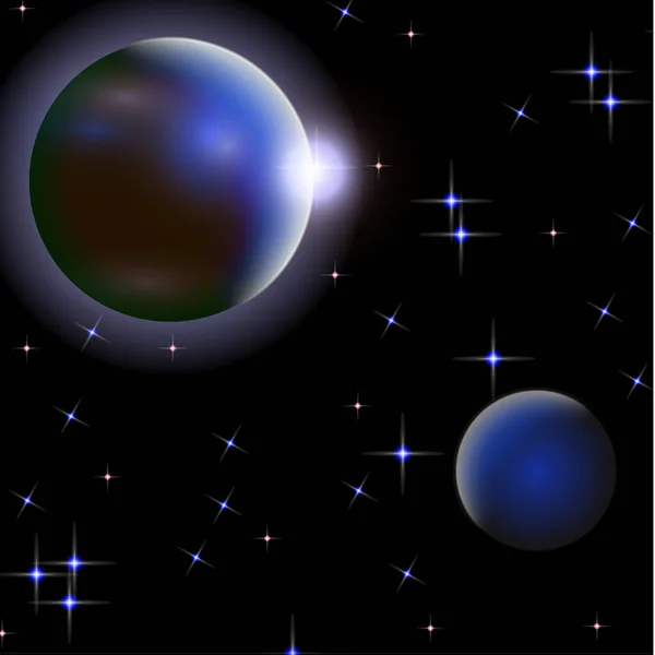 Abstract Universum Met Planeten Heldere Sterren Effecten Van Halo Licht — Stockvector