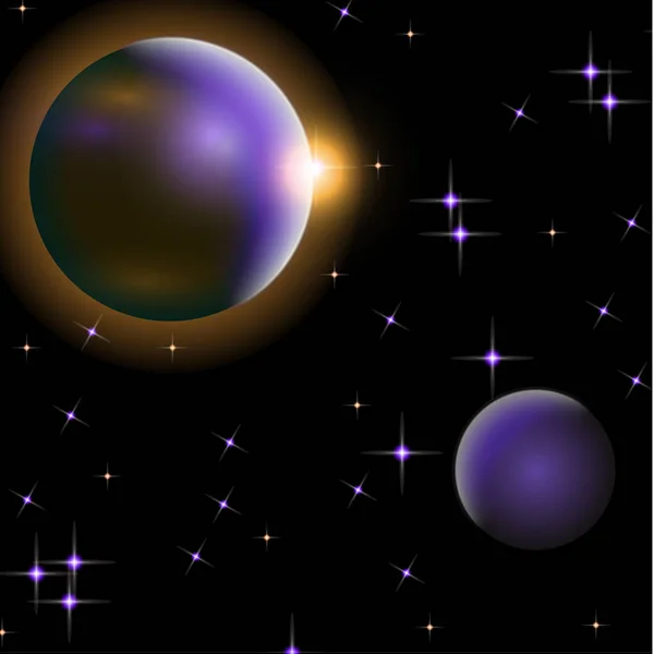 Abstraktní Vesmír Planetami Jasnými Hvězdami Účinky Světla Svatozáře Temné Pozadí — Stockový vektor