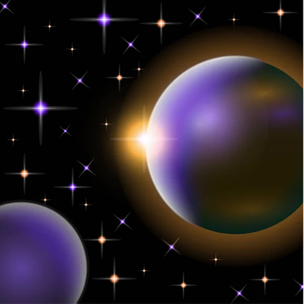 Universo Abstracto Con Planetas Estrellas Brillantes Efectos Luz Halo Sobre — Vector de stock