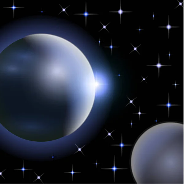 Αφηρημένο Σύμπαν Πλανήτες Και Φωτεινά Αστέρια Επιδράσεις Του Φωτός Φωτοστέφανου — Διανυσματικό Αρχείο