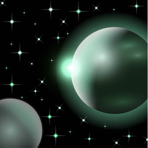 带行星和明亮恒星的抽象宇宙 光晕对黑暗背景的影响 矢量空间图解 — 图库矢量图片