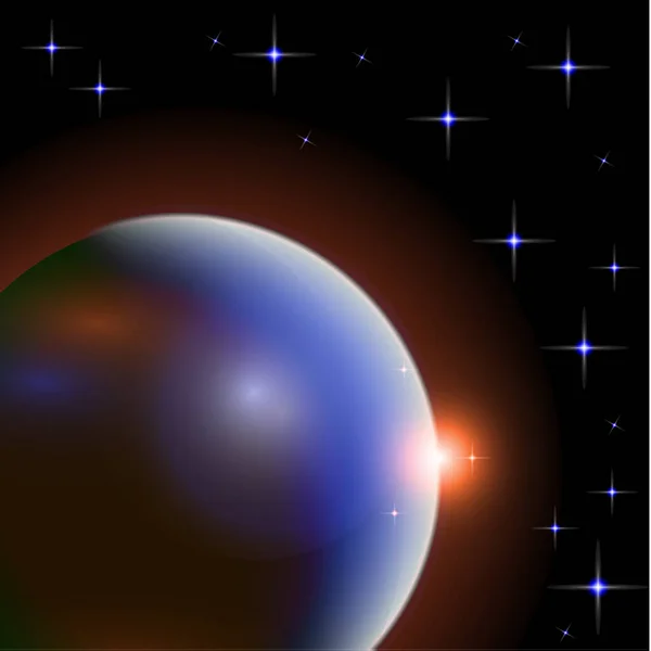 Абстрактная Вселенная Планетами Яркими Звездами Влияние Гало Света Темный Фон — стоковый вектор