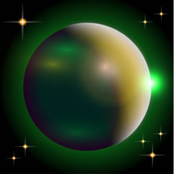 Abstraktní Vesmír Planetami Jasnými Hvězdami Účinky Světla Svatozáře Temné Pozadí — Stockový vektor