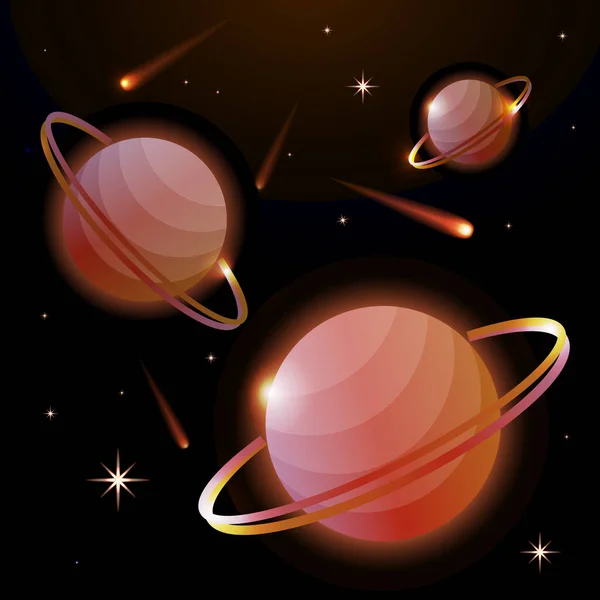 Fantastic Space Background Planets Ring Stars Comets Astronomy Space Celestial — Stock Vector