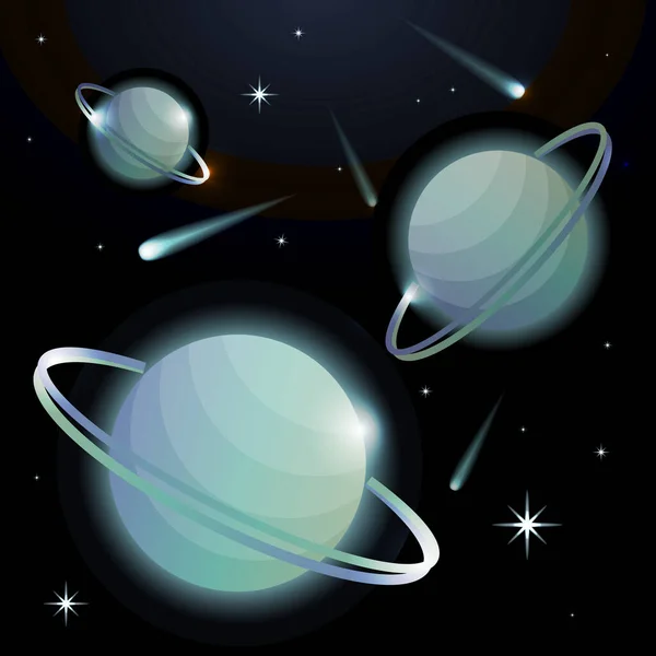 Fantasztikus Tér Háttér Bolygók Gyűrűvel Csillagok Üstökösök Csillagászat Tér Égi — Stock Vector