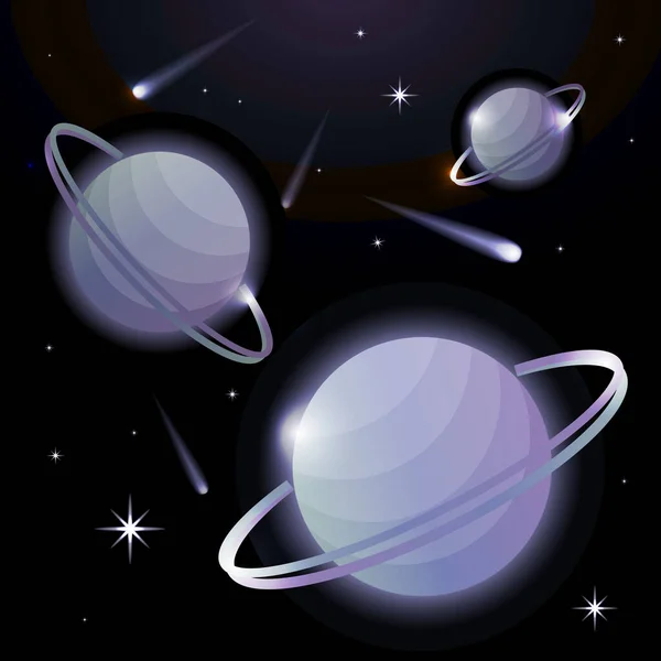 Fantastic Space Background Planets Ring Stars Comets Astronomy Space Celestial — Stock Vector